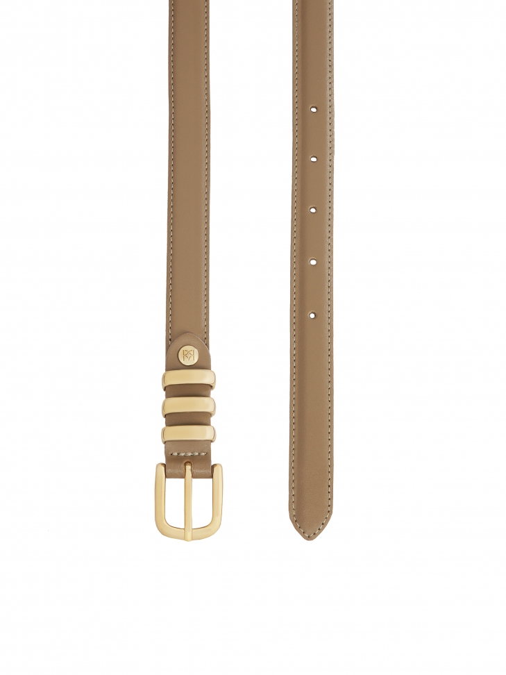 Skórzany wąski pasek w kolorze taupe