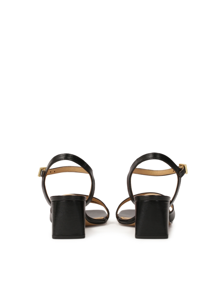 Czarne skórzane sandały na szerokim obcasie