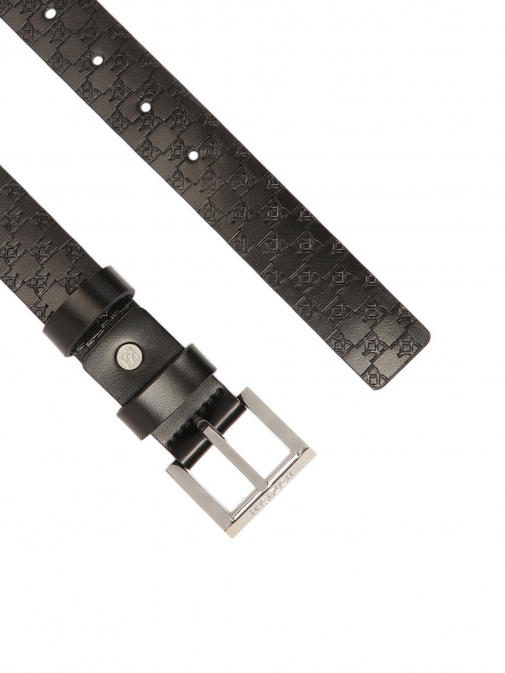 Czarny pasek w tłoczone monogramy KAZAR