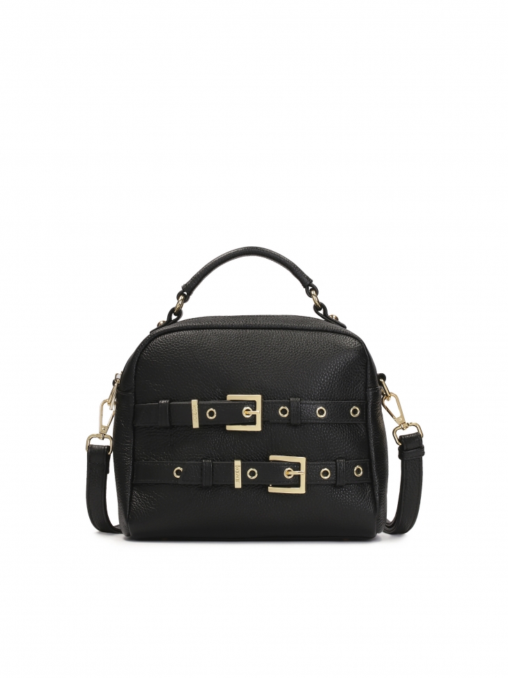 Torebka z rączką i paskiem zdobiona klamrami