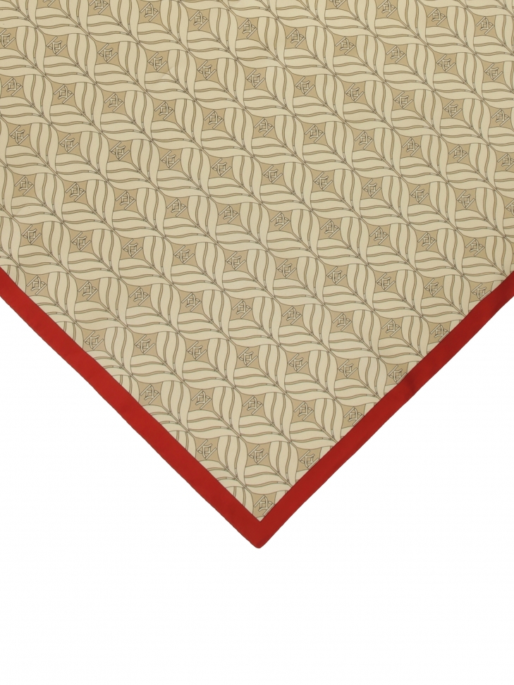 Jedwabna beżowa apaszka z czerwonym akcentem