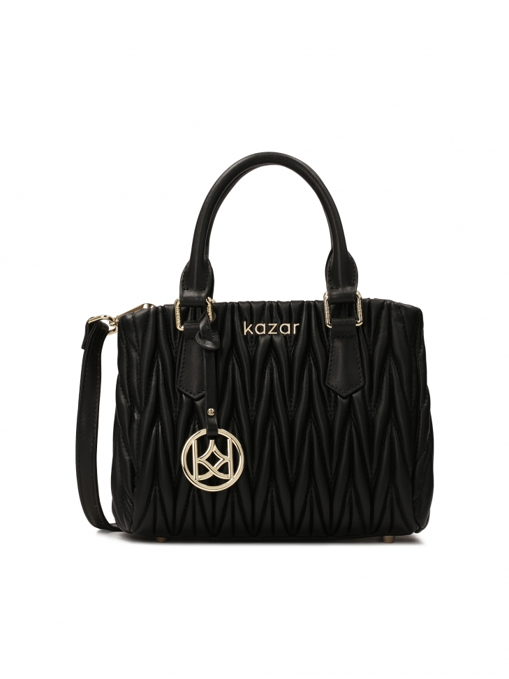 Efektowna czarna torebka z dwoma uchwytami i paskiem