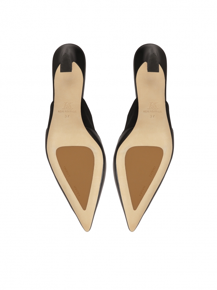 Czarne czółenka slingback na modnym obcasie