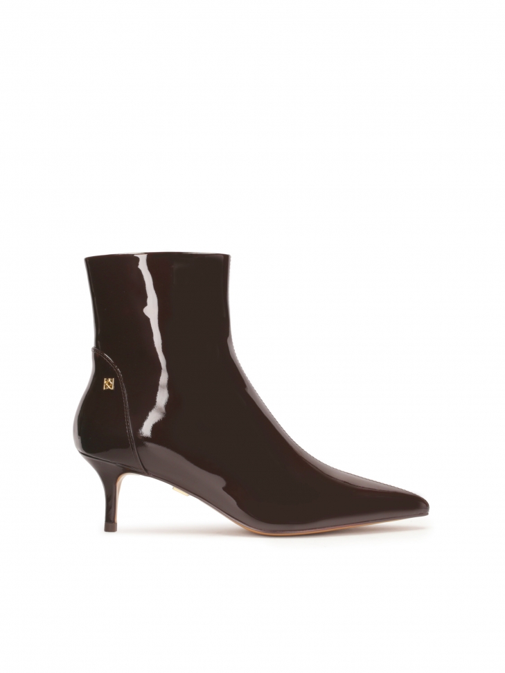 Brązowe lakierowane botki kaczuszki