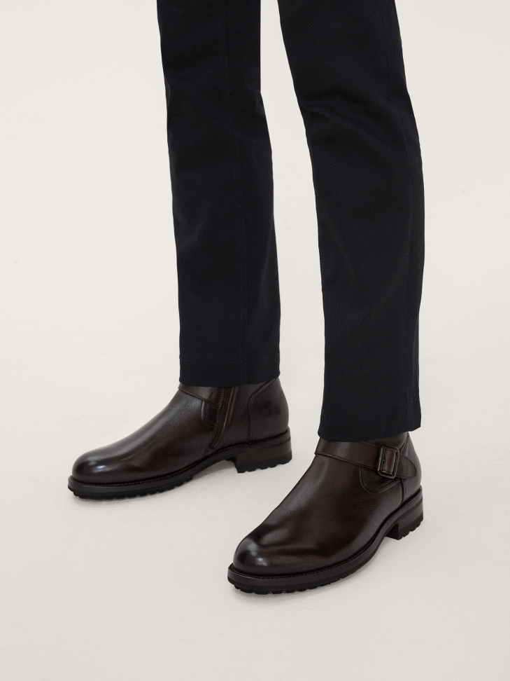 Brązowe trzewiki męskie z wysoką luźną cholewką