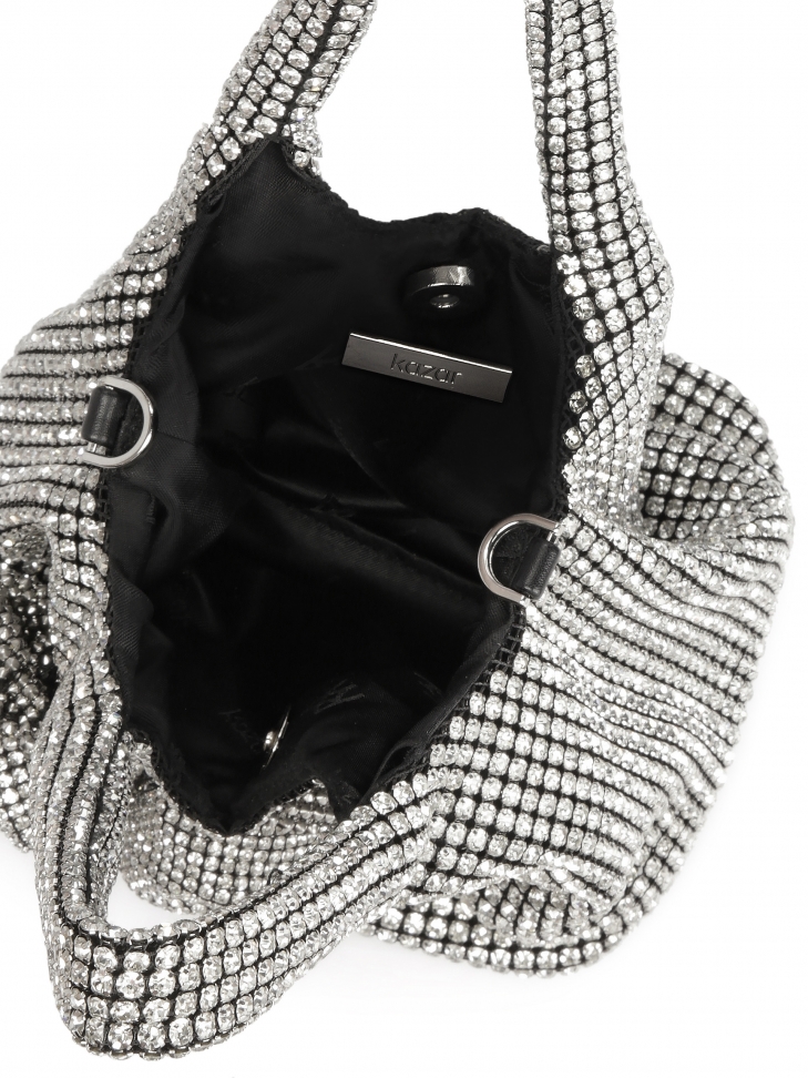 Błyszcząca torebka z cyrkoniami i kwiatami