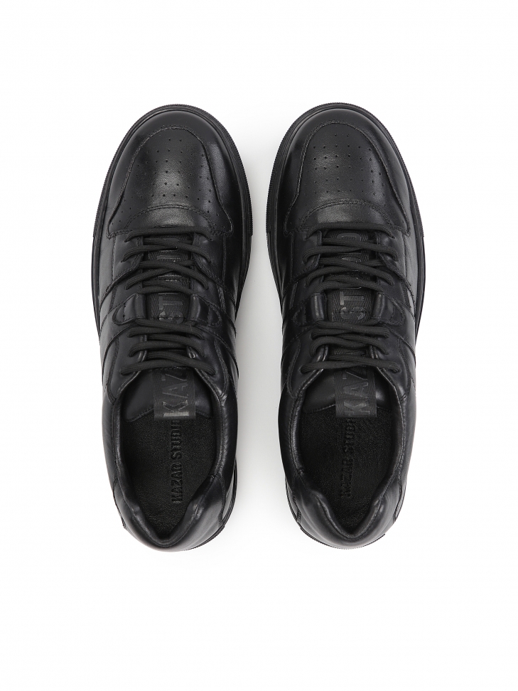 Skórzane czarne sneakersy męskie na grubej podeszwie