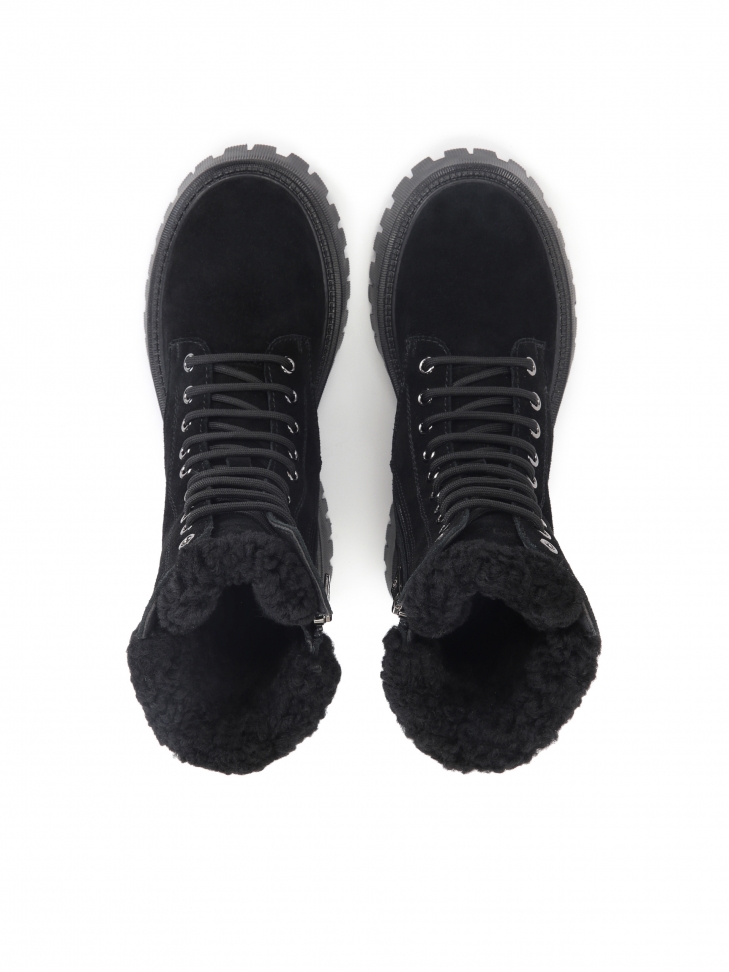 Ocieplane trzewiki damskie z miękkiego zamszu i kożuszka