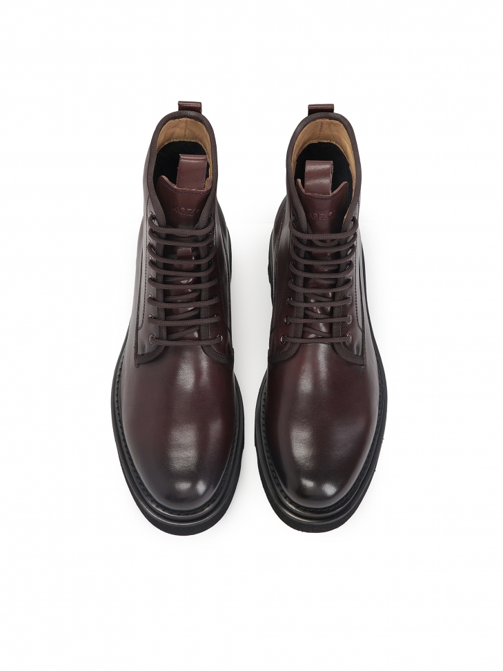 Brązowe skórzane trzewiki męskie ze sznurowaną cholewką