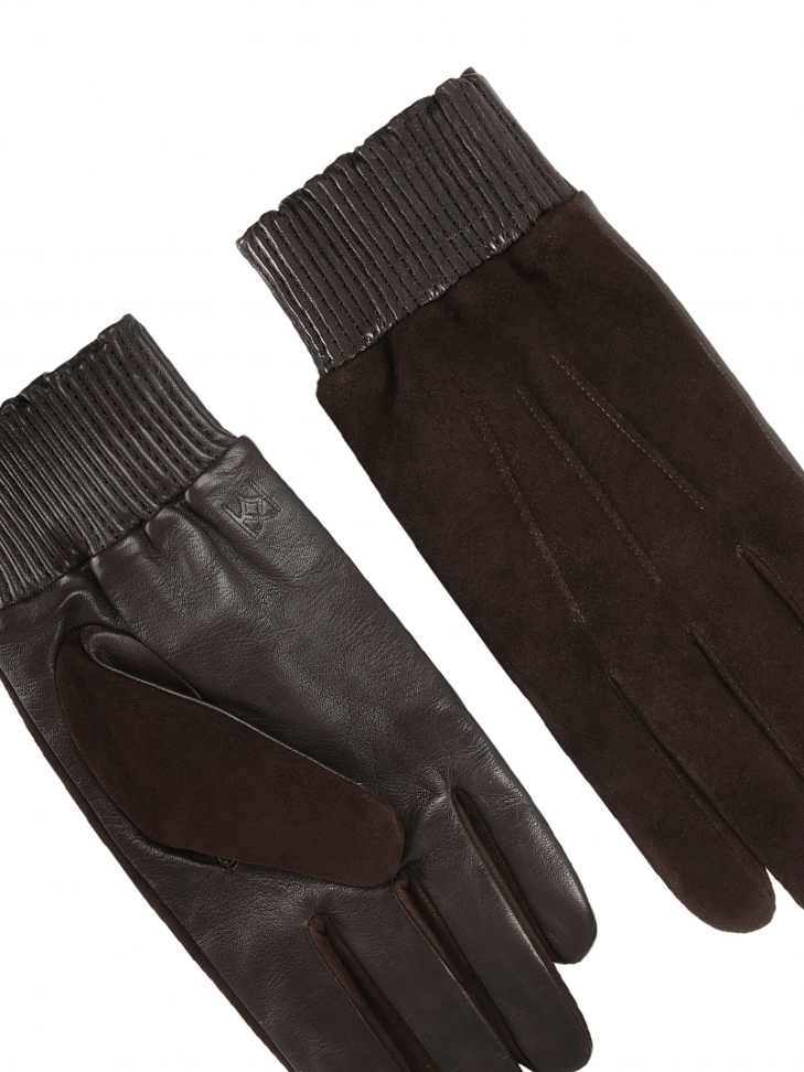 Ciepłe rękawiczki męskie ze skóry licowej i zamszu