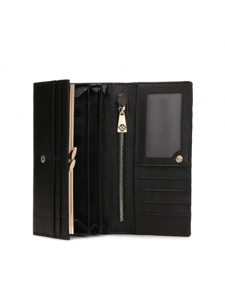 Elegancki czarny portfel z pikowaniem i otymi dżetami