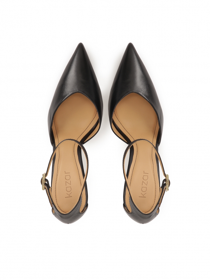 Czarne półotwarte czółenka ze skóry