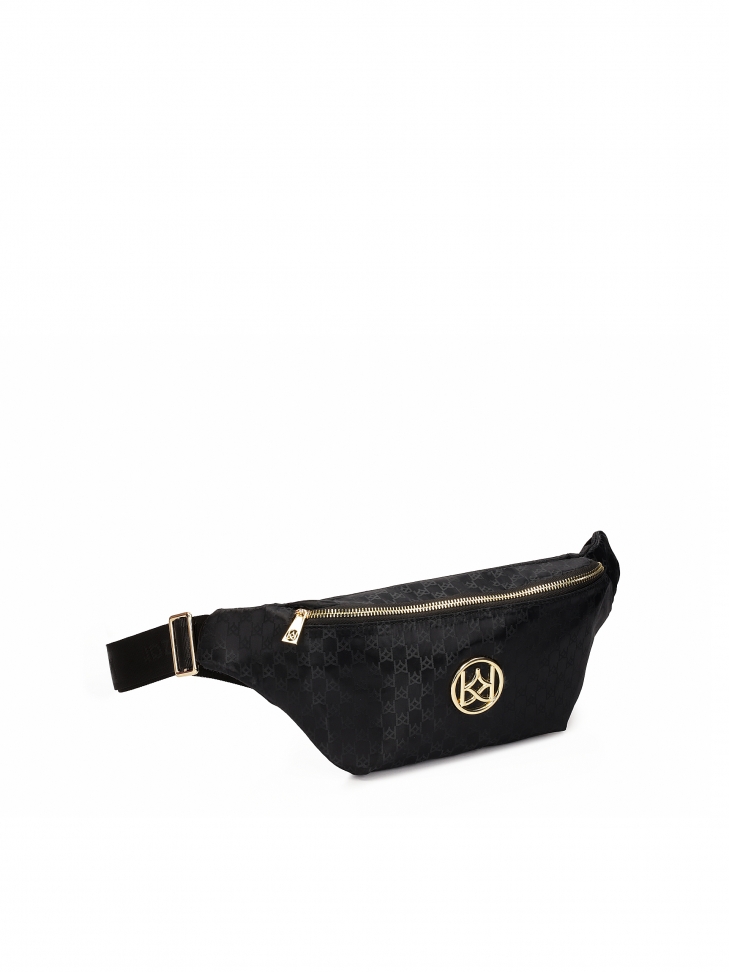 Tekstylna czarna nerka ze otymi elementami