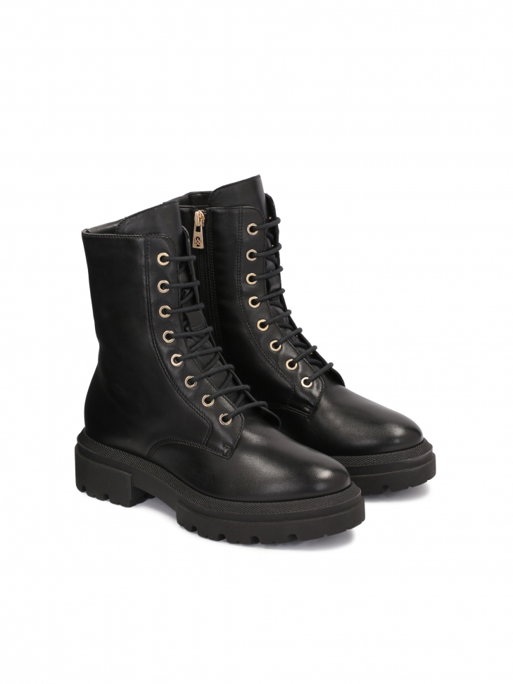 Ocieplane skórzane trzewiki ze sznurowaniem i suwakiem