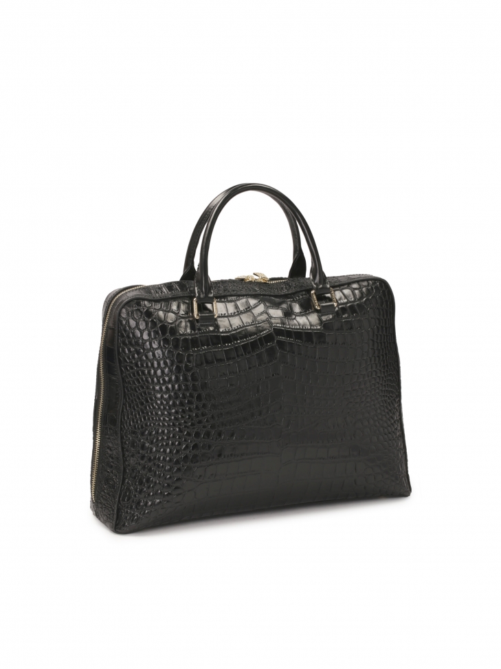 Elegancka czarna torba na laptopa z tłoczonej skóry