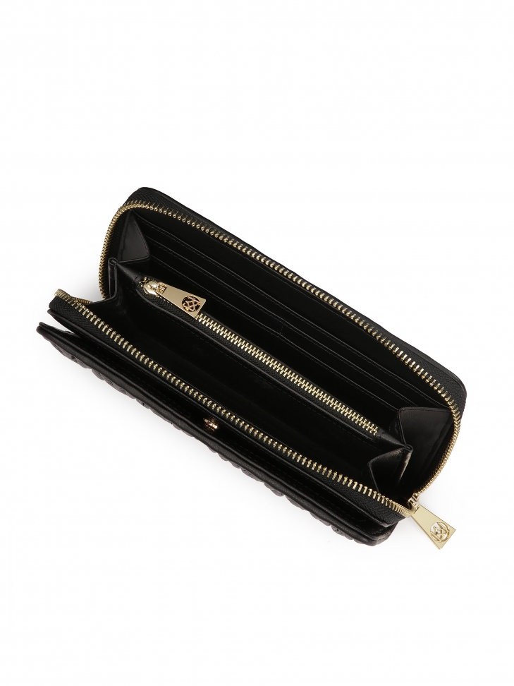 Duży skórzany portfel z efektownym marszczeniem