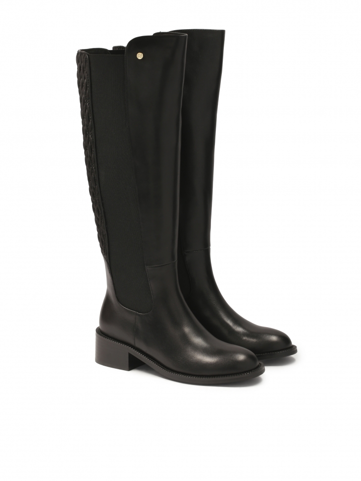 Skórzane kozaki z marszczoną wsuwaną cholewką