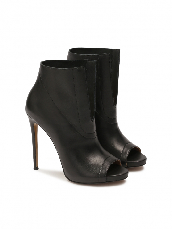 Czarne botki peep toe na obcasie