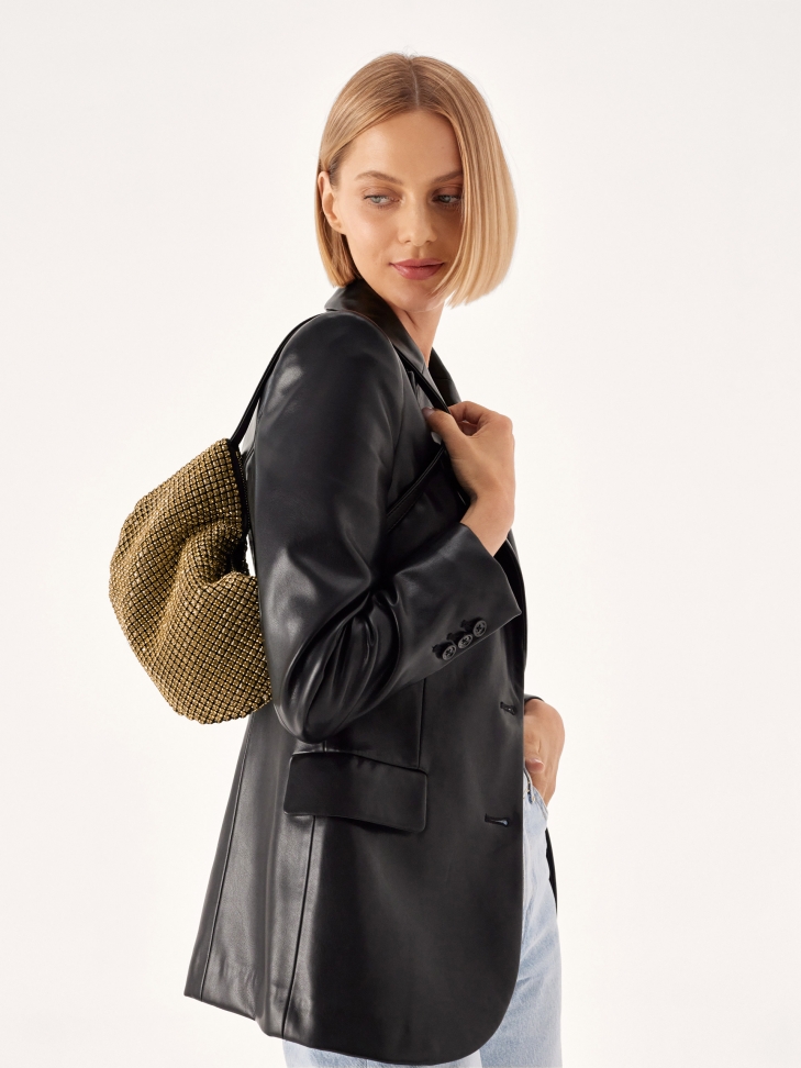 Złota błyszcząca torebka z cyrkoniami