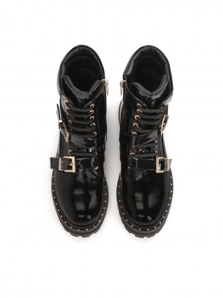 Lakierowane trzewiki z suwakami i sznurówkami