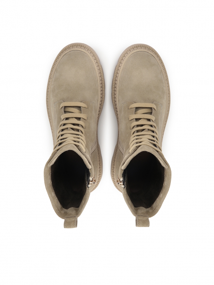 Trzewiki damskie z ciemnobeżowego zamszu