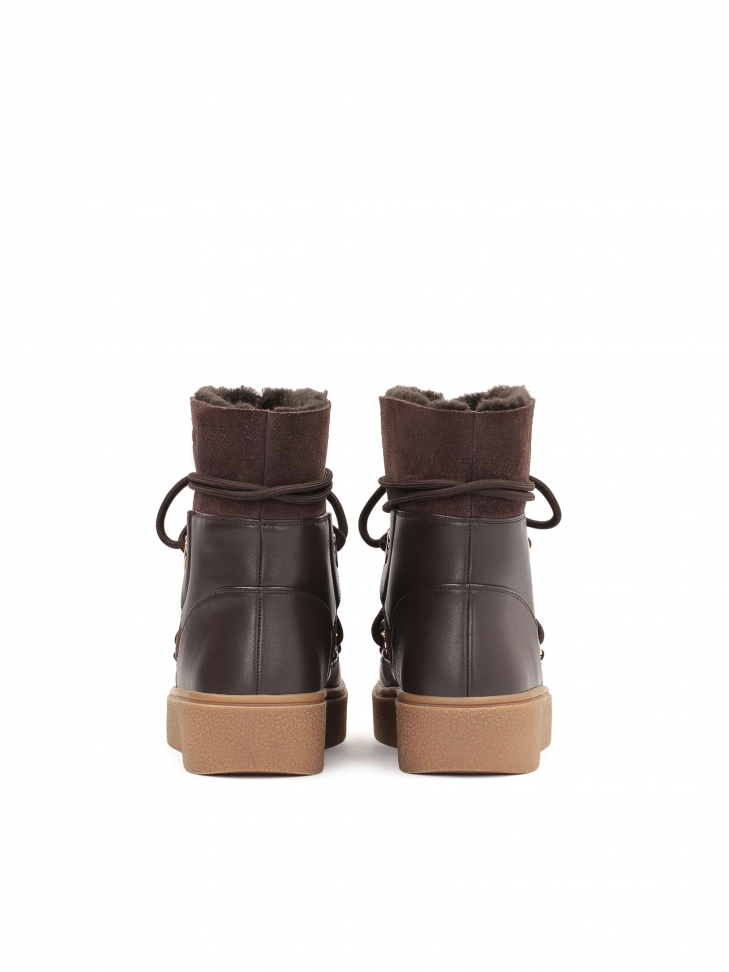 Brązowe ocieplane trzewiki damskie z futrem syntetycznym