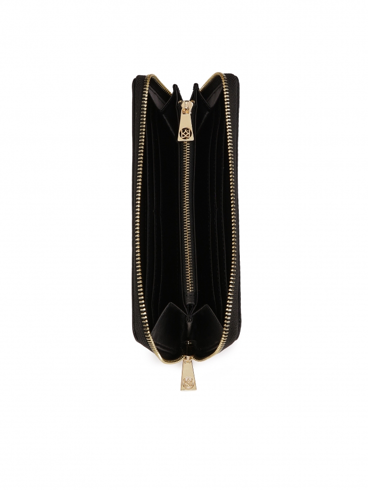 Czarny portfel na suwak w tłoczone monogramy KAZAR