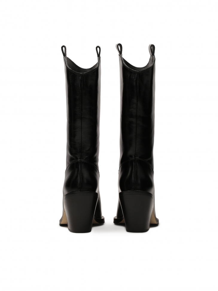 Czarne kowbojki z zaoągloną cholewką