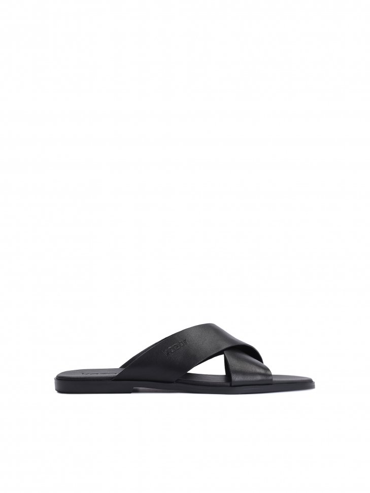 Casualowe czarne klapki męskie ze skóry