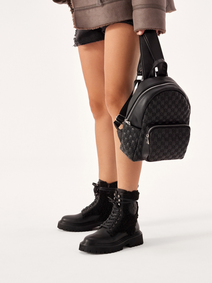 Skórzane trzewiki damskie z ozdobnym kożuszkiem