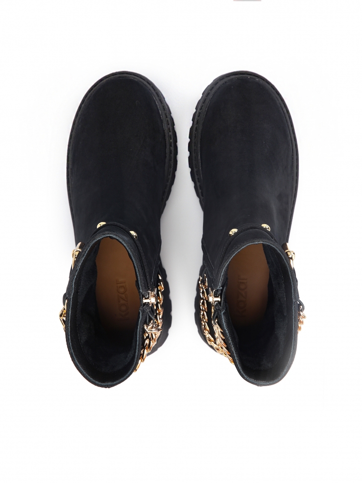 Nubukowe trzewiki z suwakiem ozdobione łańcuchami