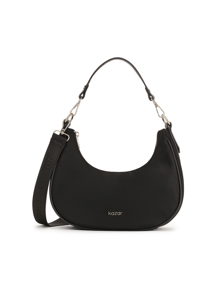 Czarna torebka tekstylna w kształcie rogala