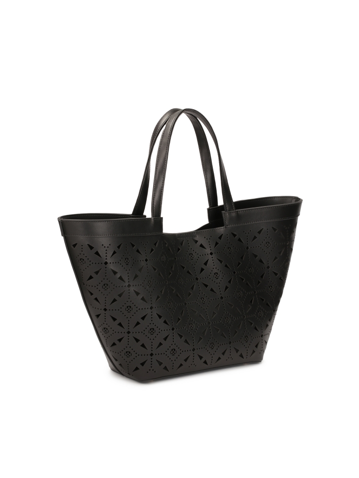 Skórzana torebka łódka w ażurowy wzór