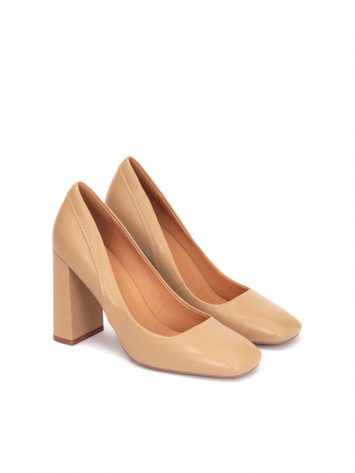 Eleganckie skórzane czółenka damskie na wysokim słupku