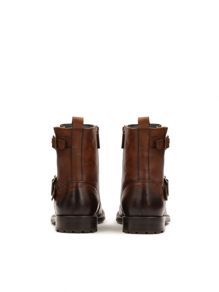 Męskie botki na suwak z brązowej skóry