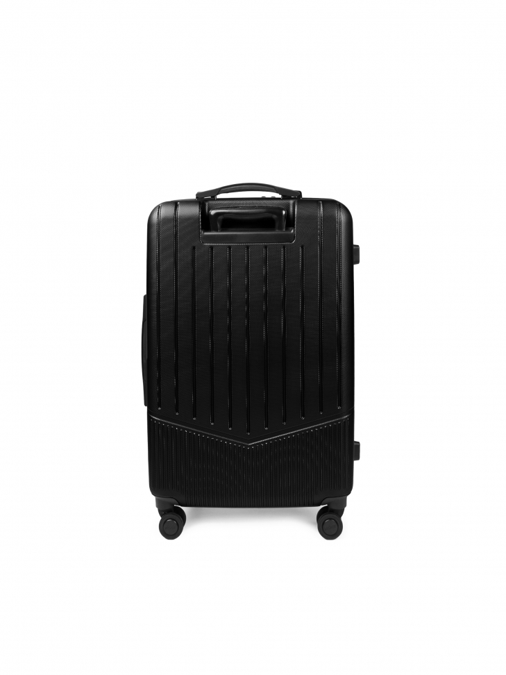 Średnia walizka z czarnego policarbonu na zwrotnych kółkach