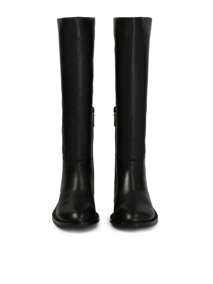 Skórzane kozaki oficerki z prostą cholewką z suwakiem