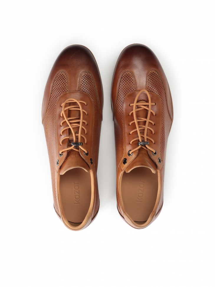 Skórzane casualowe półbuty męskie z perforacją