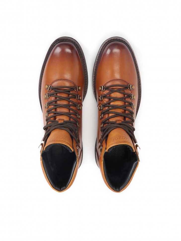 Komfortowe brązowe trzewiki męskie z wysoką cholewką