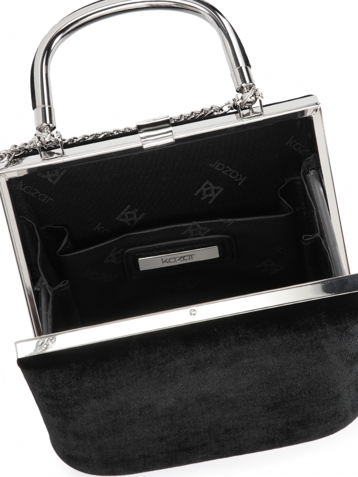 Klasyczna usztywniana torebka wieczorowa z metalową rączką