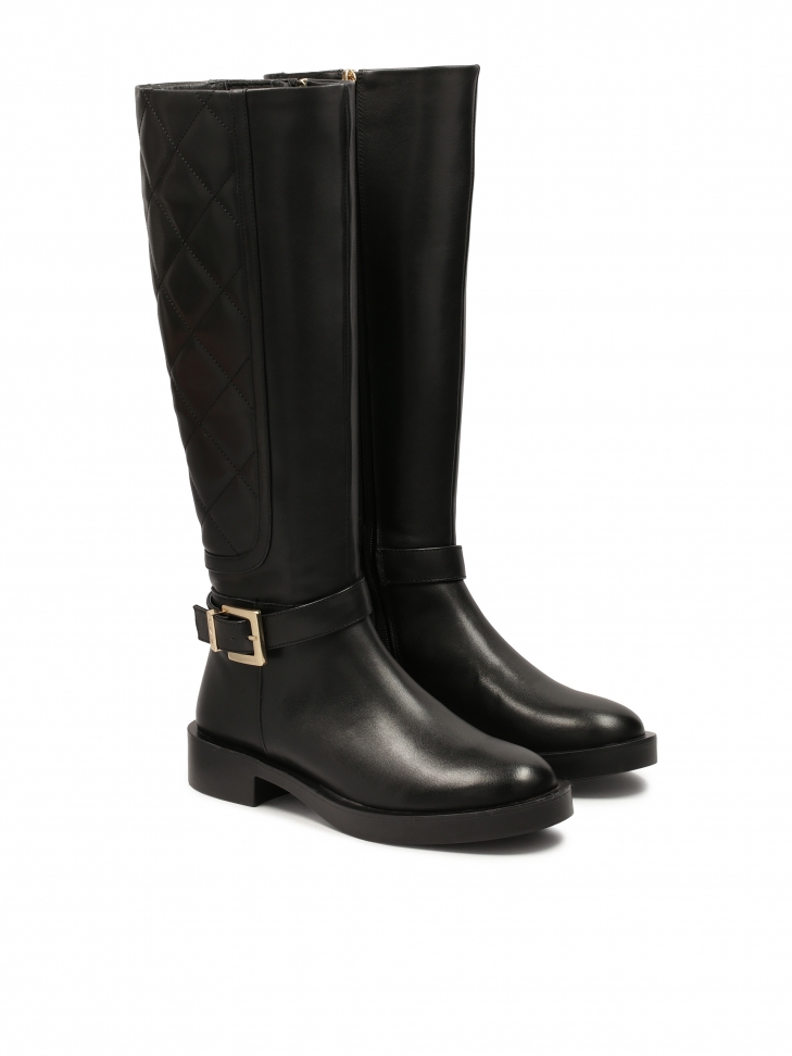 Uniwersalne czarne kozaki z dekoracyjnym pikowaniem