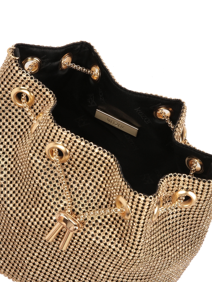 Złota błyszcząca torebka na łańcuszku