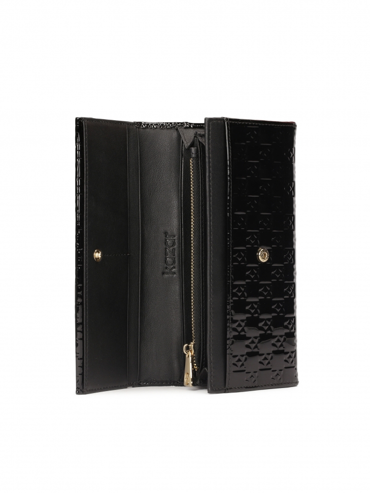 Połyskujący czarny portfel w efektownie tłoczony wzór