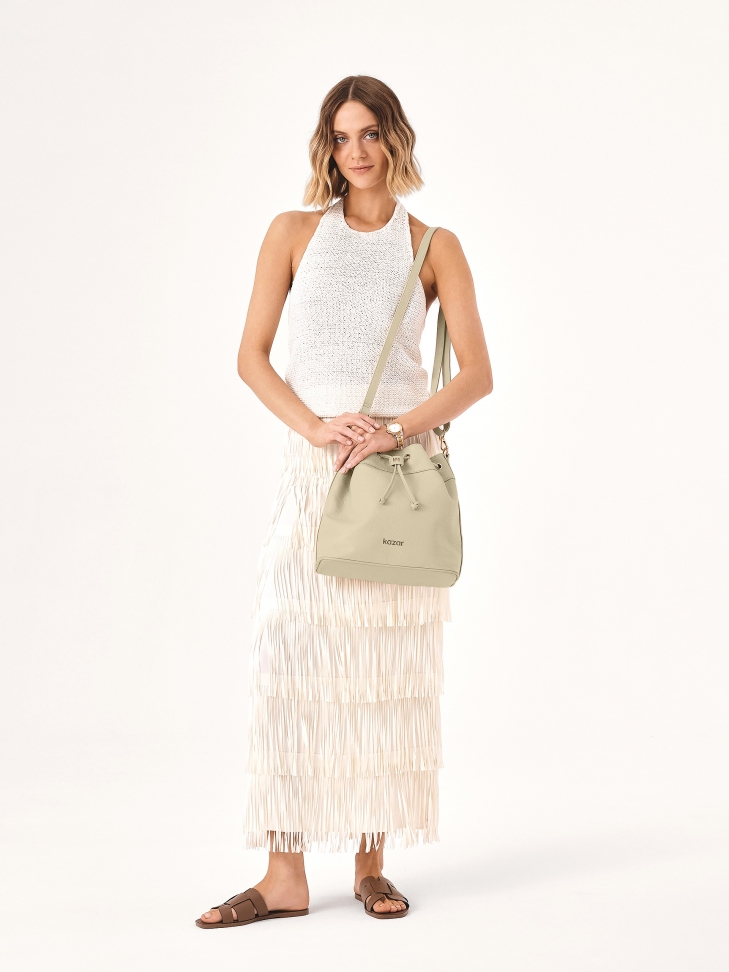 Kremowa torebka worek z dwoma paskami