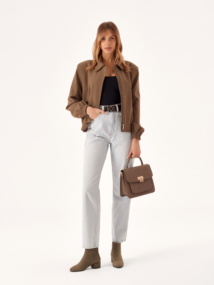 Skórzany kuferek z naturalnej skóry w taupe kolorze