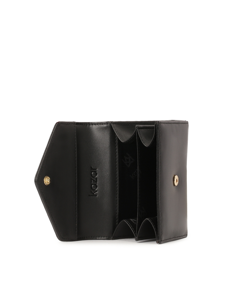 Kompaktowy skórzany portfel z klapą na zatrzask