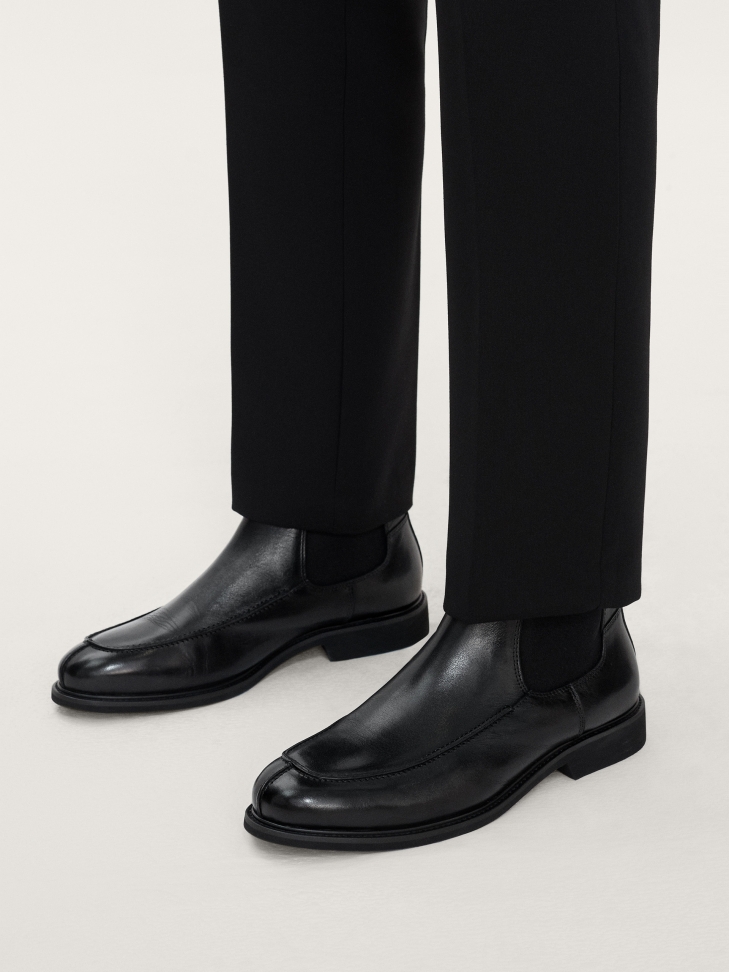 Czarne sztyblety męskie z przeszyciem na nosku