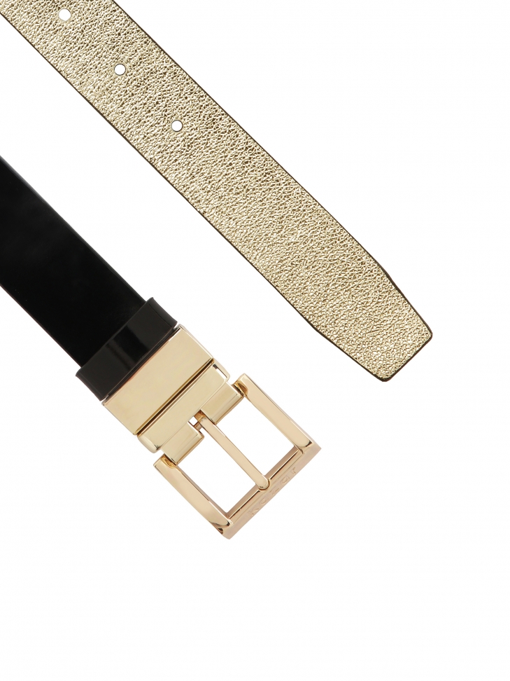 Czarno-oty dwustronny pasek skórzany