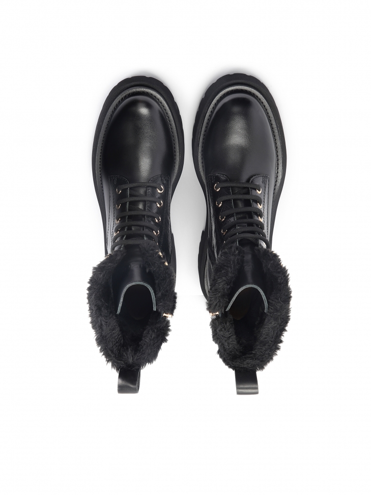 Ocieplane trzewiki damskie z tłoczonej i gładkiej skóry