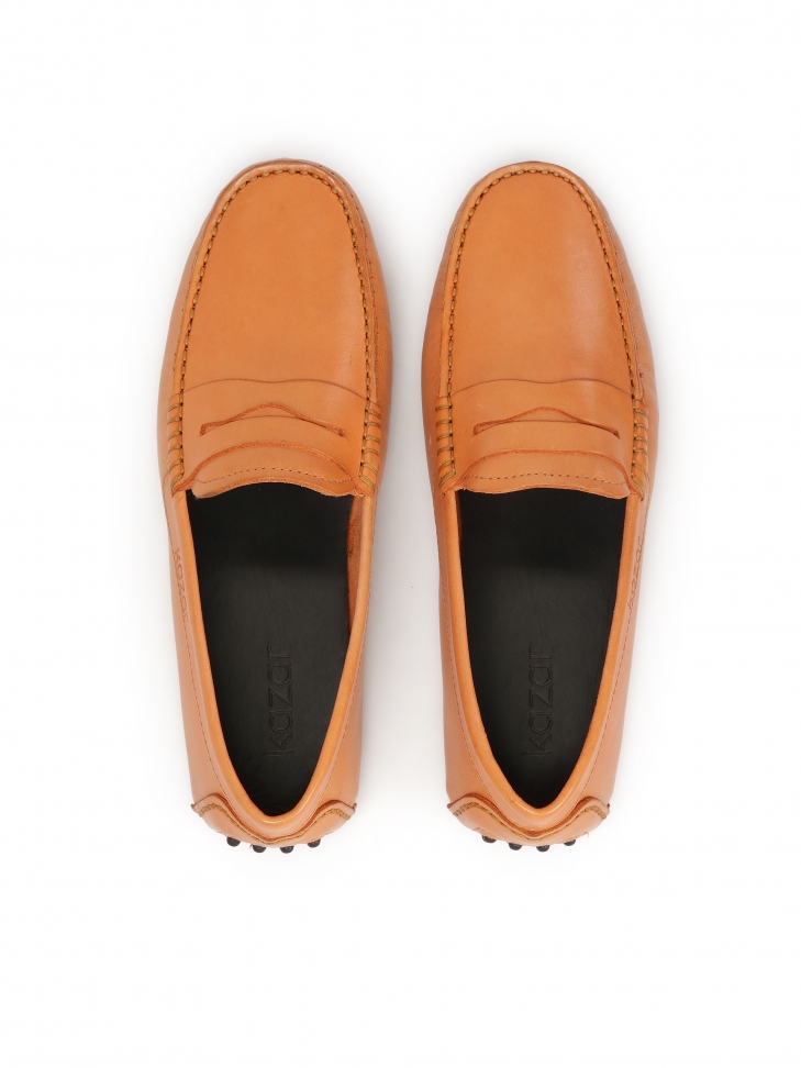 Pomarańczowe mokasyny męskie z gładkiej skóry